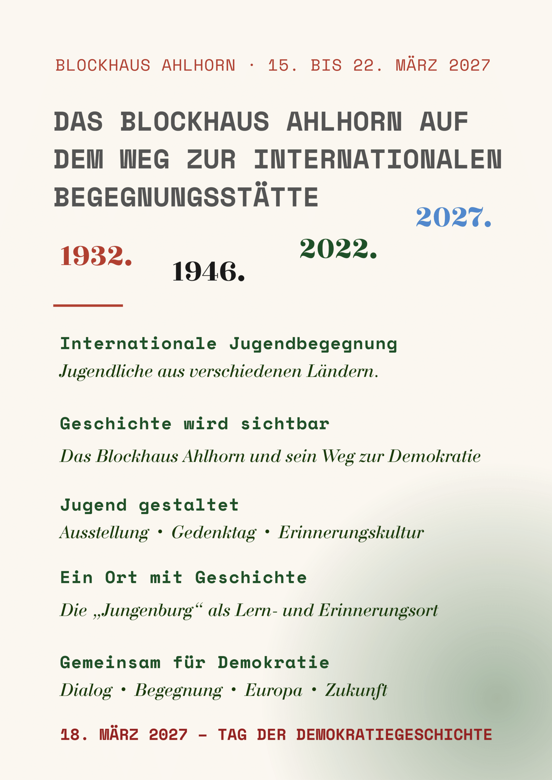 "The Blockhaus Ahlhorn on the way to becoming an international meeting place" - From 15.03. - 22.03.2027 in the Blockhaus Ahlhorn